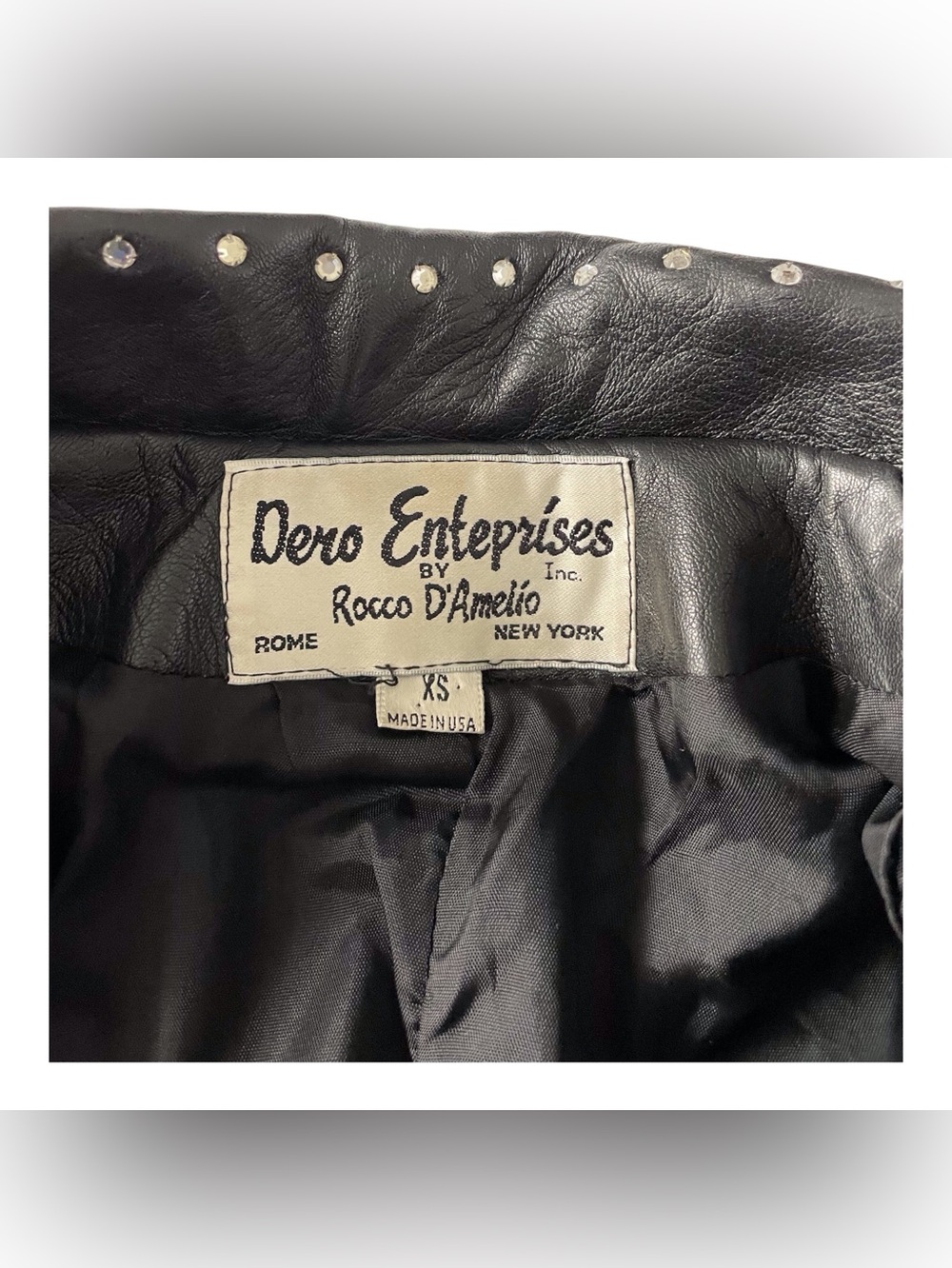 Dero Enteprises Vintage Black Studded Leather Double-Breasted Jacket, XS. - Picture 5 of 7